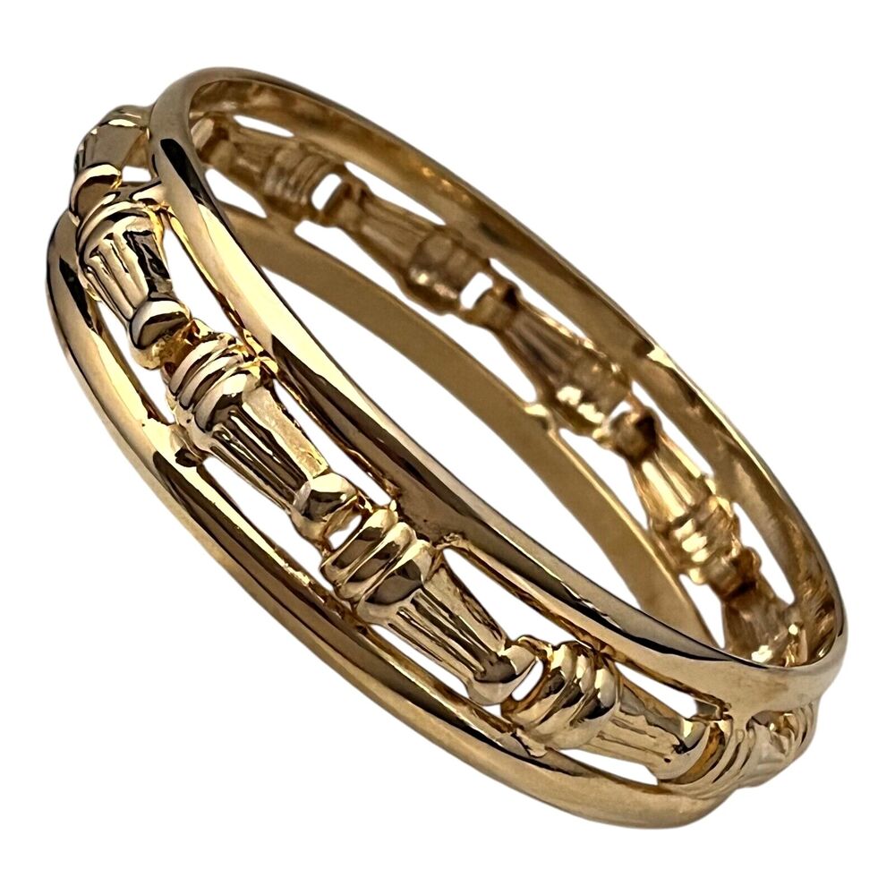 Vintage 1980s Bangle Bracelet Openwork Gold Tone - 9O